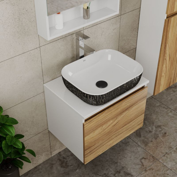 Комплект для ванной, 4 предмета (тумба Bau Dream 60 + раковина BAU 50х40, белая/черная + смеситель Hotel Still, выпуск клик-клак, черный)