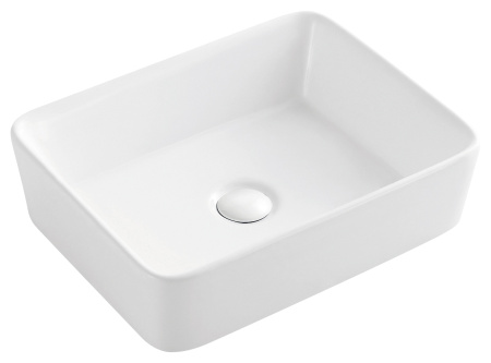 Раковина накладная со смесителем и выпуском (Умывальник BAU Hotel прямоугольный 48х37, белый + смеситель для раковины высокий Potato Hotel, выпуск клик клак, белый)