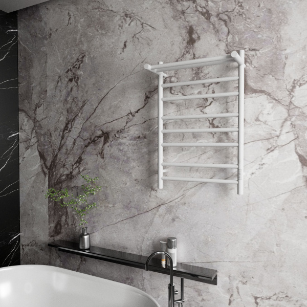 Полотенцесушитель электрический с полкой BAU Stil Shelf 50х80, 7 планок, универсальный, белый полуматовый