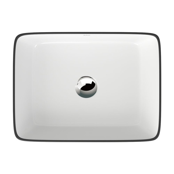 Раковина накладная прямоугольная BAU Hotel 48х37, белая, черный кант + выпуск клик-клак, хром