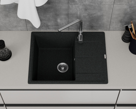 Мойка для кухни врезная кварцевая в комплекте с сифоном BAU Stil Black 65х51, черный