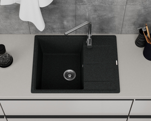 Мойка для кухни врезная кварцевая в комплекте с сифоном BAU Stil Black 65х51, черный