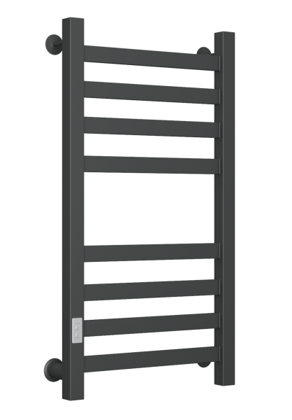 Полотенцесушитель электрический профильный Маргроид BAU В81/10 40х80, 2 вставки 4х4 размер 30*10, черный матовый RAL 9005 с таймером слева