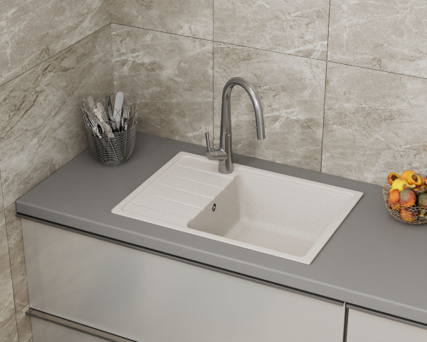 Мойка для кухни с крылом BAU Stil Pro 60х42 без выпуска, белый песок