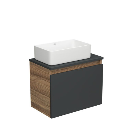 Тумба с раковиной (тумба подвесная Bau Dream Blackwood 50, графит + раковина санфаянс накладная прямоугольная BAU Hotel mini Размер 38х24)