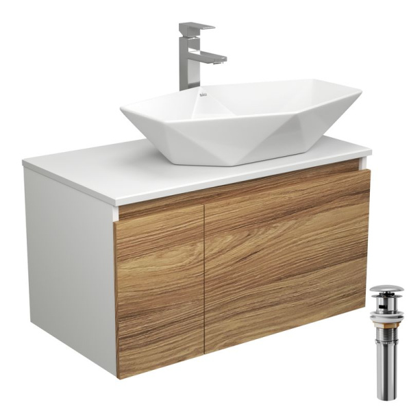 Комплект для ванной, 4 предмета (тумба Bau Dream 80 + раковина на столешницу BAU 64х40, белая + смеситель Hotel Still, выпуск клик-клак, хром)