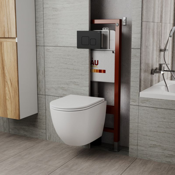 Комплект BAU 6 в 1: инсталляция BAU PRO, унитаз подвесной безободковый вихревой со скрытым сливом Bau Dream Hurricane3, сиденье дюропласт микролифт, кнопка смыва BAU Soul, черная матовая