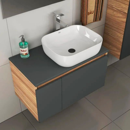 Комплект для ванной, 4 предмета (тумба Bau 80, графит + раковина BAU Stil Pro Pro 50х40 + смеситель Hotel Still, выпуск клик-клак, черный)