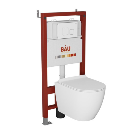 Комплект BAU 6 в 1: инсталляция BAU PRO, унитаз подвесной безободковый Bau Dream PRO, сиденье дюропласт микролифт, кнопка смыва BAU Soul для инсталляции, белая