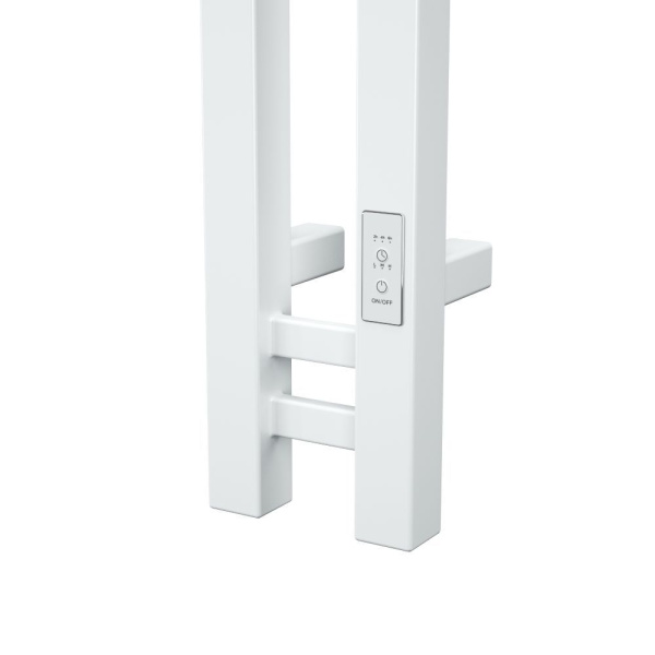 Полотенцесушитель дизайнерский электрический, профильный BAU Stella Square 10х160, 2 коллектора, 2 крючка, белый полуматовый