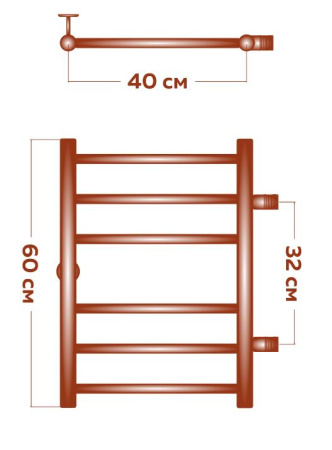 Полотенцесушитель водяной Маргроид BAU В10 40х60, П6 (3+3) боковое подключение 32