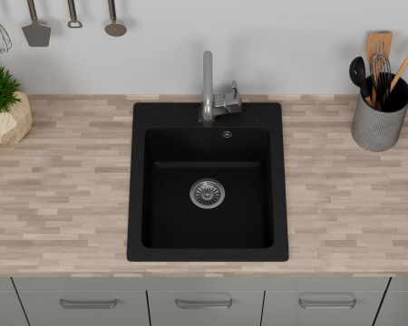 Мойка для кухни BAU Stil Black coal 42х50, выпуск с сифоном в комплекте, черный уголь
