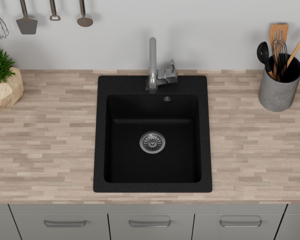 Мойка для кухни BAU Stil Black coal 42х50, выпуск с сифоном в комплекте, черный уголь
