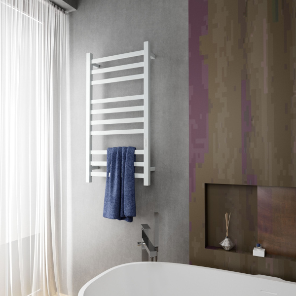 Полотенцесушитель электрический профильный BAU Hotel 50х100, 10 планок, универсальный, белый полуматовый