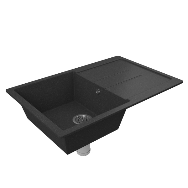 Мойка для кухни оборачиваемая с крылом BAU Stil Black stone 77х50, выпуск с сифоном в комплекте, черный камень