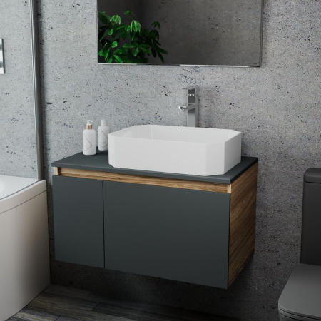 Комплект для ванной, 3 предмета (Тумба подвесная Bau Blackwood 80 графит + Раковина BAU Hotel 51х37, Смеситель высокий Hotel Still, нерж. сталь)