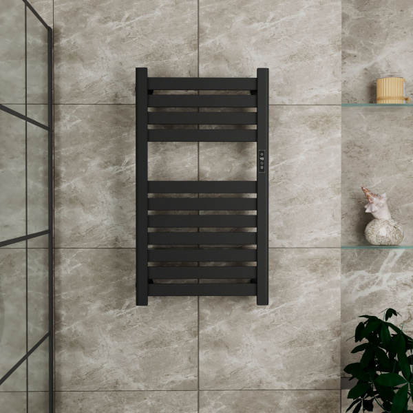 Полотенцесушитель дизайнерский электрический BAU Elite Elegant Black 80х45, подключение справа, черный матовый