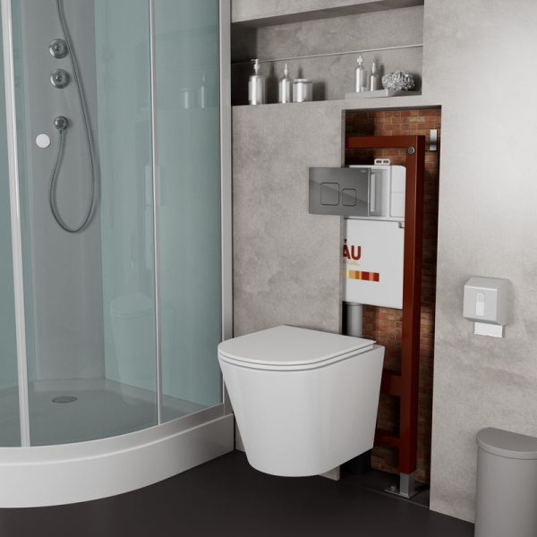 Комплект BAU 6 в 1: инсталляция BAU PRO, унитаз подвесной безободковый Bau Nimb LUX, сиденье дюропласт микролифт со вставкой из нержавеющей стали, кнопка смыва BAU Soul, хром