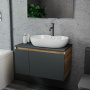 Комплект для ванной, 3 предмета (Тумба подвесная Bau Blackwood 80 графит + Раковина BAU 60х42, с отв. под см-ль, Смеситель Dream Black, черный)
