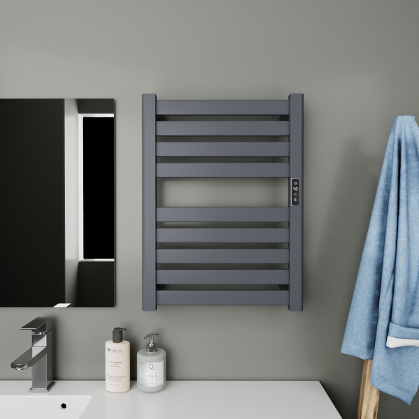 Полотенцесушитель дизайнерский электрический BAU Elite Elegant Gun Grey 60х45, подключение справа, темно-серый металлик