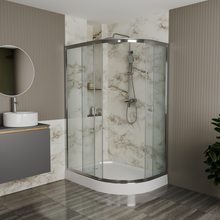 Душевой уголок BAU Dream Hit с поддоном 120x85х195, прозрачное закаленное стекло, хромированный профиль, левая