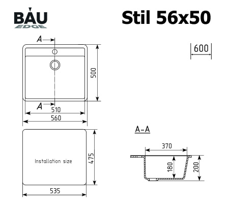 Мойка для кухни BAU Stil Sand 56х50, выпуск с сифоном в комплекте, бежевый песок