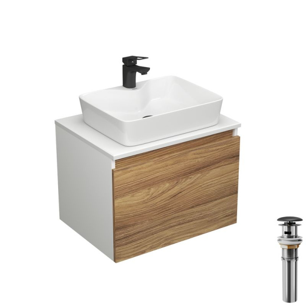 Комплект для ванной, 4 предмета (тумба Bau Dream 60 + раковина BAU 48х37, с отв. под смеситель + смеситель Cerama Black, выпуск клик-клак, черный)