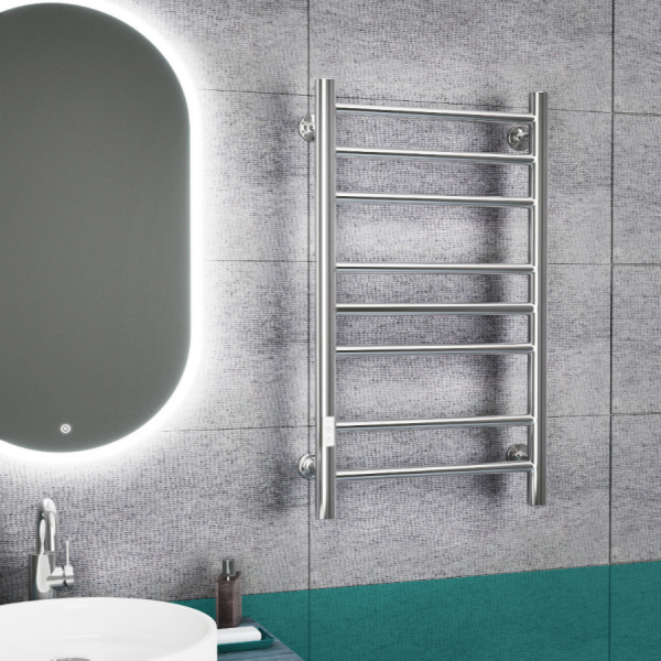 Полотенцесушитель электрический Маргроид BAU В10 50х80, П8 (3+3+2) с таймером слева, нерж. сталь, хром