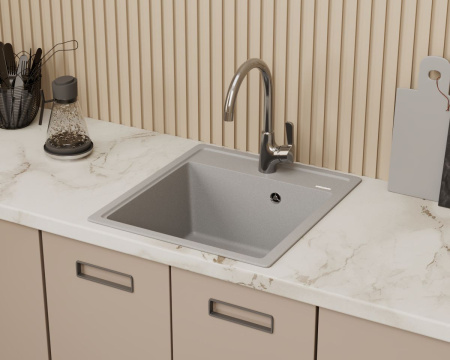 Мойка для кухни врезная кварцевая в комплекте с сифоном BAU Stil Gray silk 46х51, серый шёлк