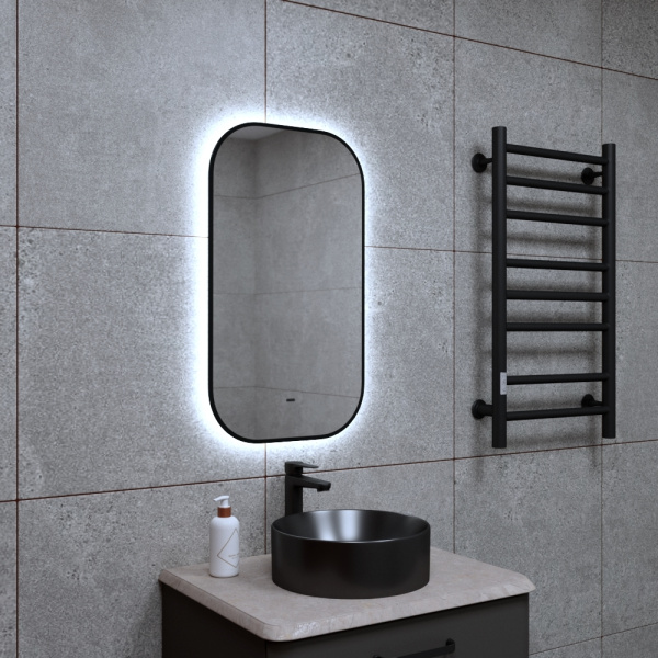 Зеркало Bau Black Rand 40х70, с LED фоновой подсветкой, бесконтактным сенсором, черной окантовкой