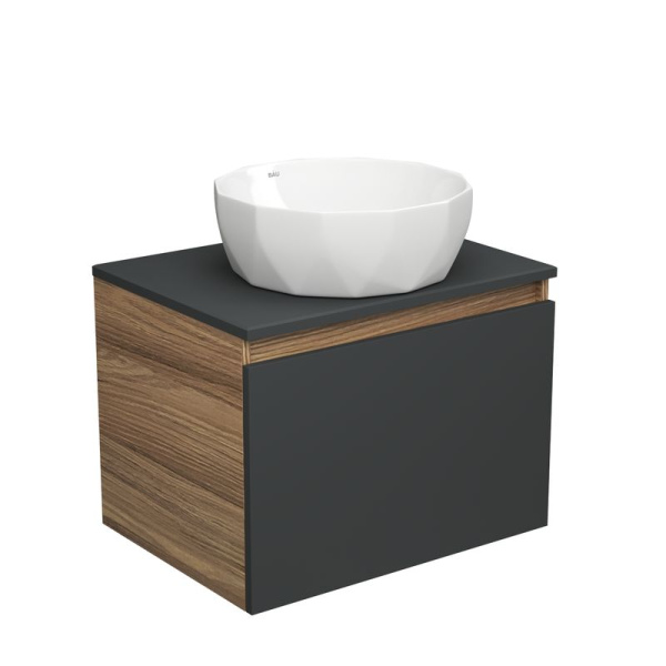 Тумба с раковиной (тумба подвесная Bau Dream Blackwood 60, графит + раковина накладная на столешницу BAU Diamond D40)