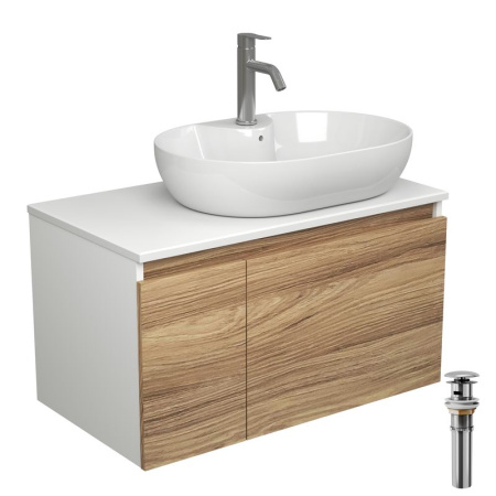 Комплект для ванной, 4 предмета (Тумба подвесная Bau Blackwood 80 + Раковина BAU 60х42, с отв. под см-ль, Смеситель Dream, нерж. сталь, выпуск)