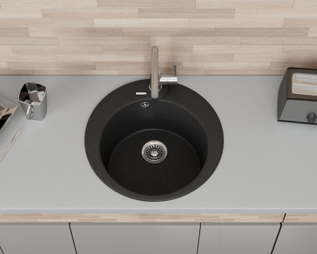 Мойка для кухни врезная кварцевая в комплекте с сифоном BAU Dream Anthracite 51, антрацит