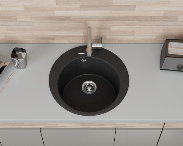 Мойка для кухни врезная кварцевая в комплекте с сифоном BAU Dream Anthracite 51, антрацит