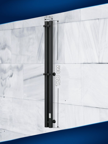 Полотенцесушитель, дизайн-радиатор электрический квадратный профиль Маргроид BAU Inaro II 120х12, черный матовый, с таймером, универсальное подключение