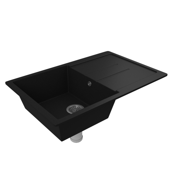 Мойка для кухни оборачиваемая с крылом BAU Stil Black coal 77х50, выпуск с сифоном в комплекте, черный уголь