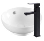 Раковина накладная со смесителем (чаша круглая BAU Dream D41, белая + смеситель высокий Hotel Black, черный)
