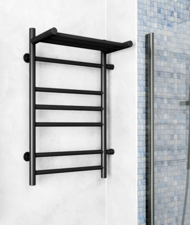 Полотенцесушитель водяной с полкой Маргроид BAU В10 50х80, П7 (2+3+2) боковое подключение 50, черный матовый RAL 9005