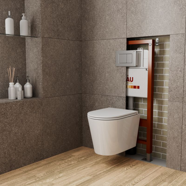 Комплект BAU 6 в 1: инсталляция BAU PRO, унитаз подвесной торнадо Bau Nimb Hurricane-2, сиденье дюропласт микролифт, клавиша BAU Stil Gun Grey, антивандальная, сталь темно-серый металлик