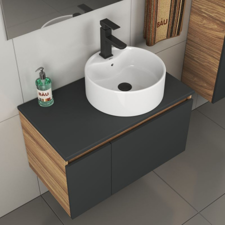 Комплект для ванной, 4 предмета (тумба Bau 80, графит + раковина BAU D40, с отв. под смеситель + смеситель Hotel Black, выпуск клик-клак, черный)