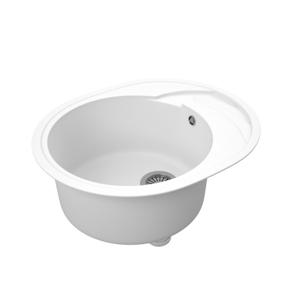 Мойка для кухни оборачиваемая овальная BAU Nimb White snow 58х47, выпуск с сифоном в комплекте, белый снег