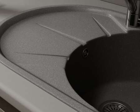 Мойка для кухни оборачиваемая овальная BAU Nimb Gray stone 75х48, выпуск с сифоном в комплекте, серый камень