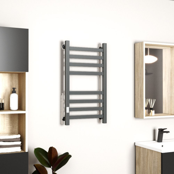 Полотенцесушитель электрический профильный Маргроид BAU Gun Grey В81/10 40х80 темно-серый металлик с таймером с таймером слева
