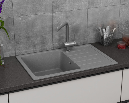 Мойка для кухни оборачиваемая с крылом BAU Stil Gray stone 75х50, выпуск с сифоном в комплекте, серый камень