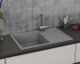 Мойка для кухни оборачиваемая с крылом BAU Stil Gray stone 75х50, выпуск с сифоном в комплекте, серый камень