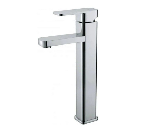 Раковина накладная со смесителем и выпуском (Умывальник BAU Mini прямоугольный, 38х24 белый + смеситель для раковины высокий Potato Hotel, выпуск клик клак, хром)