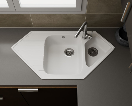Мойка для кухни угловая BAU Triangle White snow 97х50, выпуск с сифоном в комплекте, белый снег