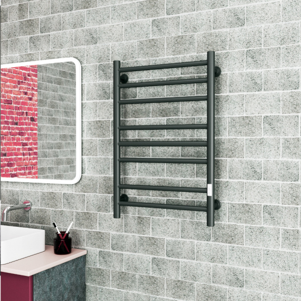 Полотенцесушитель электрический Маргроид BAU В10 50х80, П8 (3+3+2) с таймером справа, черный матовый RAL 9005