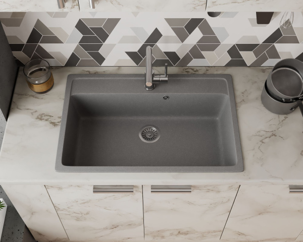 Мойка для кухни BAU Stil Gray stone 76х51, выпуск с сифоном в комплекте, серый камень