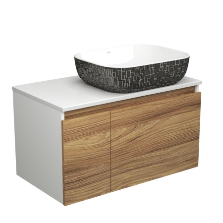 Тумба с раковиной (тумба подвесная под раковину Bau Dream Blackwood 80 + раковина санфаянс накладная BAU Stil Black White 50х40, белая/черная)